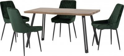 Quebec Wave Edge Dining Set with Avery Chairs Green Velvet