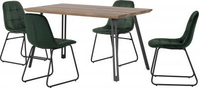 ​​​​​Quebec Straight Edge Dining Set with Lukas Chairs Green Velvet