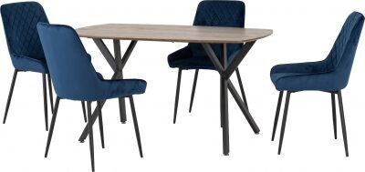 Athens Rectangular Dining Set with Avery Chairs Medium Oak/Blue Velvet