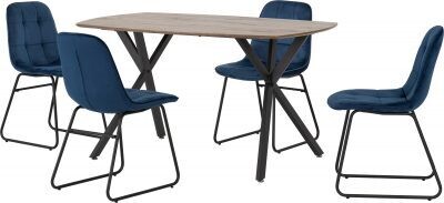 Athens Rectangular Dining Set with Lukas Chairs Medium Oak/Blue Velvet