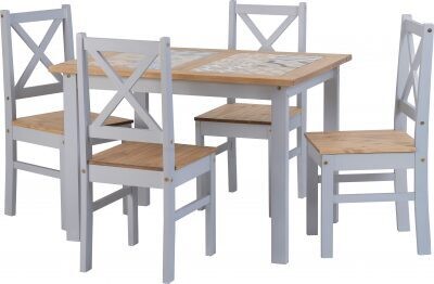 Salvador 1+4 Tile Top Dining Set Slate Grey/Distressed Waxed Pine