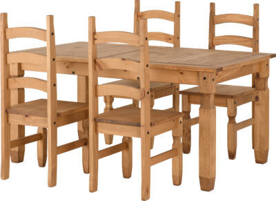 Corona Extended Dining Set - Four Chairs - Distressed Waxed Pine