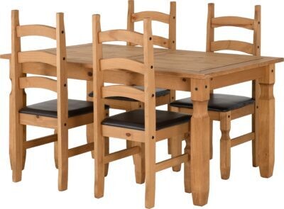 Corona 5&#39; Dining Set - Distressed Waxed Pine/Brown PU