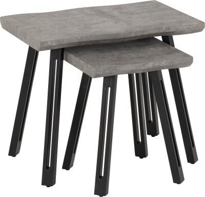 Quebec Wave Edge Nest of Tables - Concrete Effect/Black
