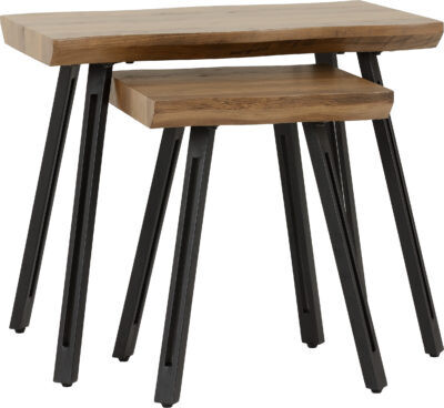 Quebec Wave Edge Nest of Tables - Medium Oak/Black