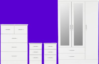 Nevada 3 Door Mirrored Wardrobe Bedroom Set White