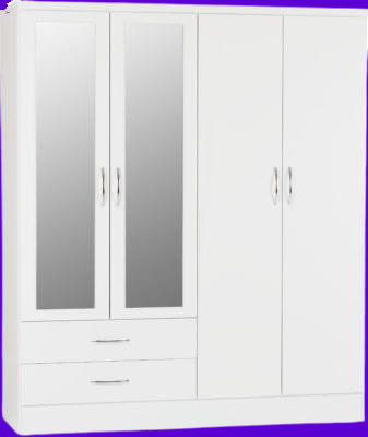 Nevada 4 Door Mirrored Wardrobe White