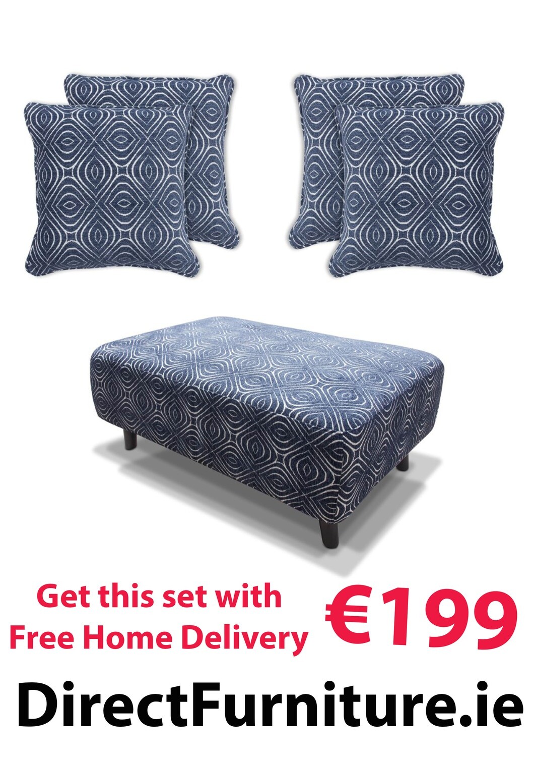 Navy Footstool and 4 Cushions