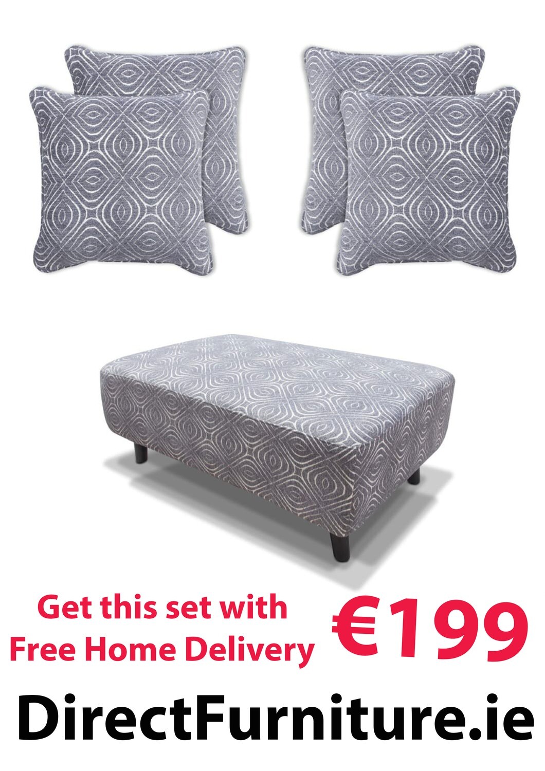 Grey Footstool and 4 Cushions
