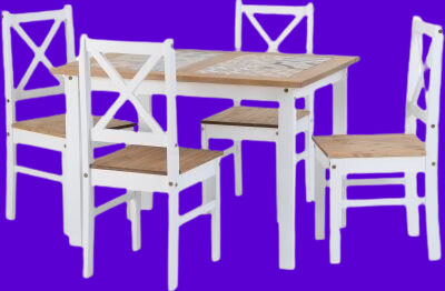 Salvador Tile Top Dining Set White/Distressed Waxed Pine