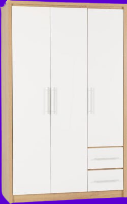 Seville 3 Door 2 Drawer Wardrobe White Gloss