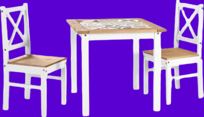 Salvador 1+2 Tile Top Dining Set White/Distressed Waxed Pine