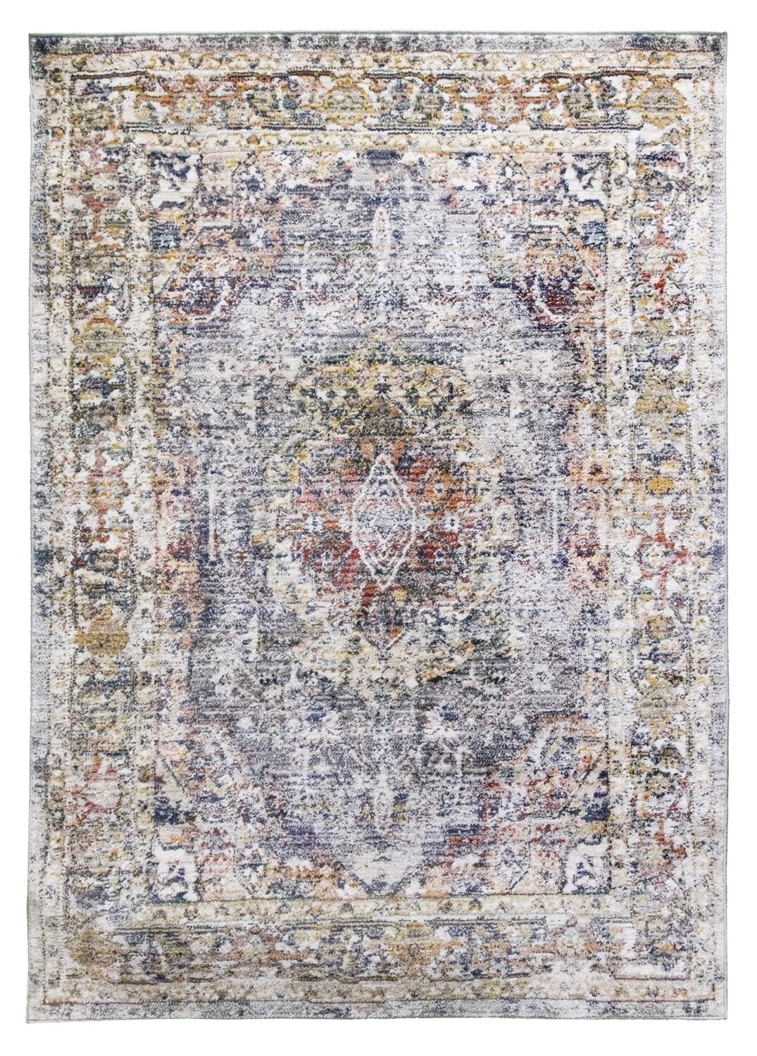 Grey Distressed Rug - Boho Medallion