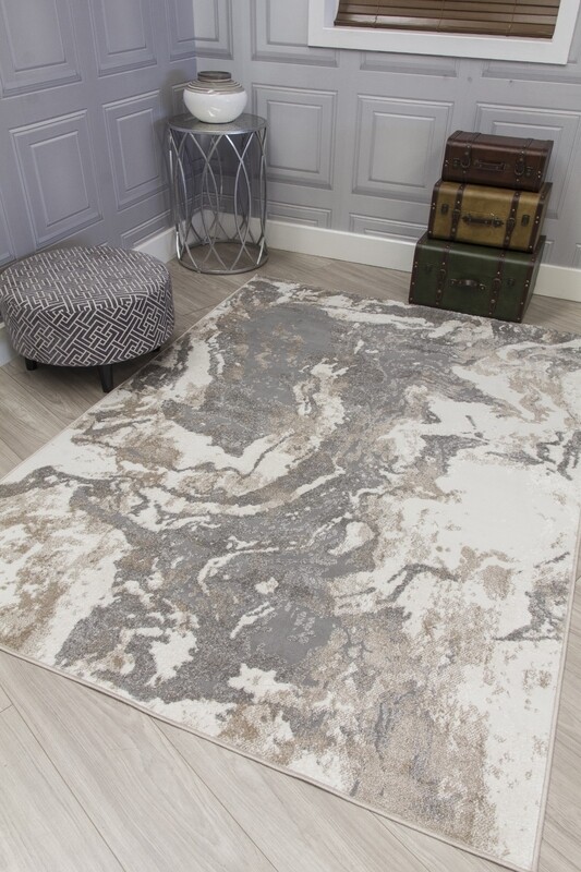 Greige Abstract Modern Rug - Casino Marble