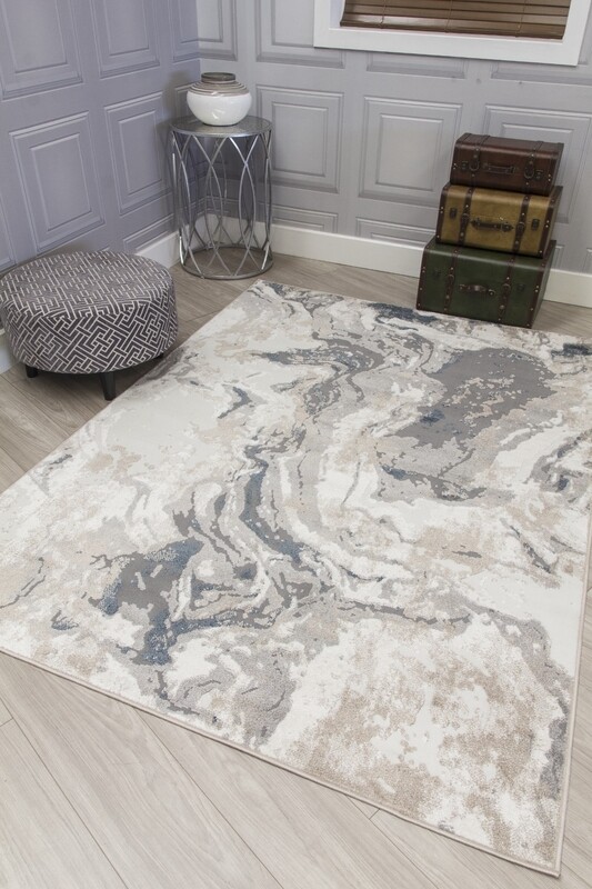 Blue Greige Abstract Modern Rug - Casino Marble