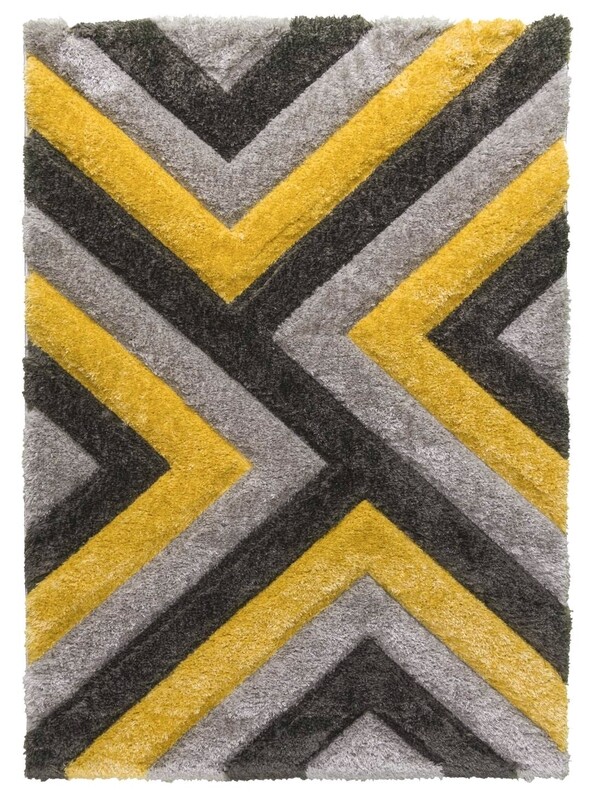 Luxus Cascade - 3D Shaggy Rug - Grey/Yellow