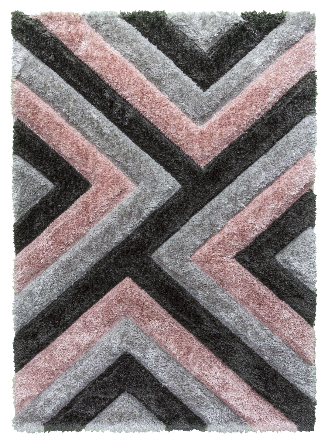 Luxus Cascade - 3D Shaggy Rug - Grey/Pink