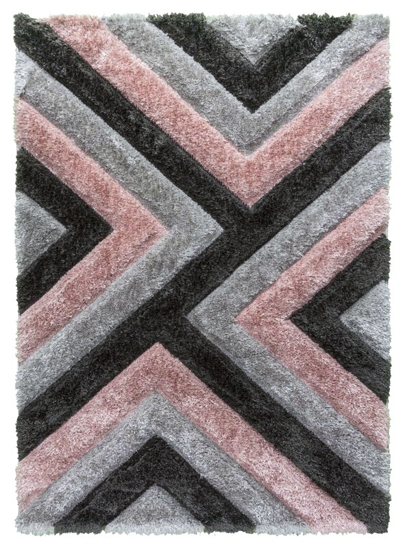 Luxus Cascade - 3D Shaggy Rug - Grey/Pink