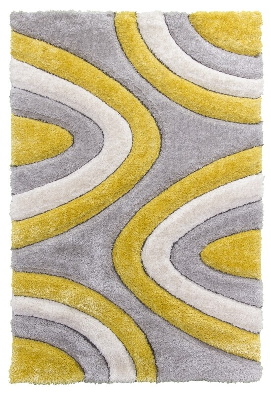 Luxus Ripples - 3D Shaggy Rug - Yellow / Cream