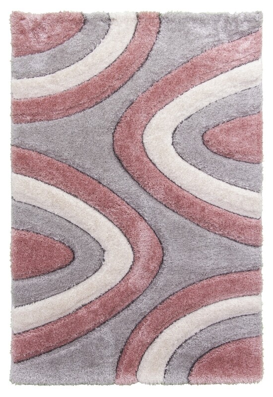 Luxus Ripples - 3D Shaggy Rug - Pink / Grey / Cream