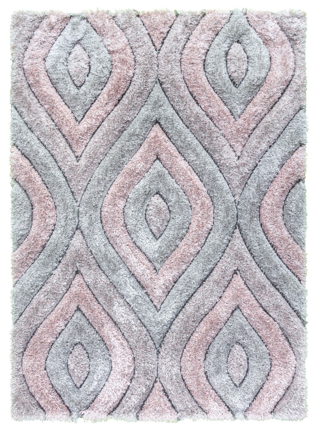 Luxus Teardrop - 3D Shaggy Rug - Grey/Pink