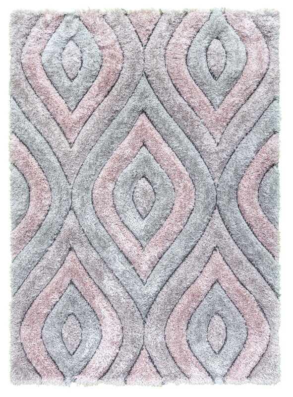Luxus Teardrop - 3D Shaggy Rug - Grey/Pink