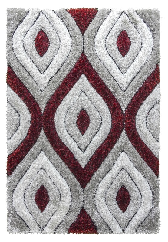 Luxus Teardrop - 3D Shaggy Rug - Grey / Red
