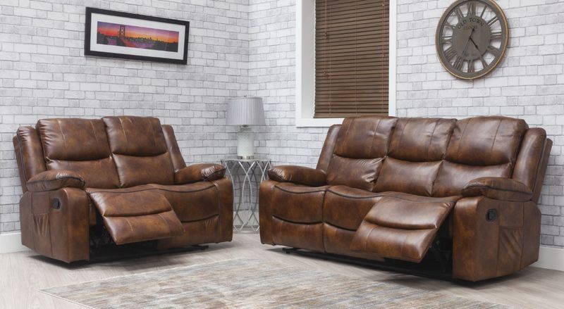 Floyd Suite in Tan &amp; Burgundy - Elegant 3+2 Sofa / Couch