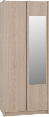 Paris 2 Door Mirrored Wardrobe – Smoked Ash Effect | Elegant Bedroom Storage with Full-Length Mirror