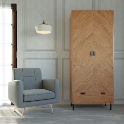 Leon 2 Door 1 Drawer Wardrobe – Medium Oak Effect | Stylish Storage Wardrobe for Bedroom