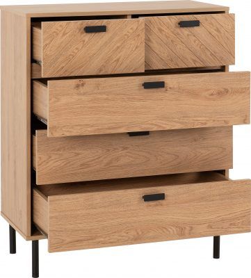 Leon 3+2 Drawer Chest – Medium Oak Effect | Storage Solution for Bedroom