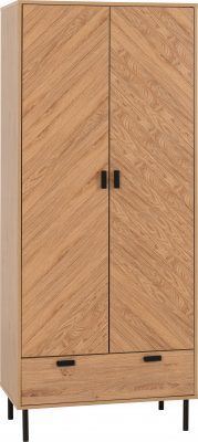 Leon 2 Door 1 Drawer Wardrobe – Medium Oak Effect | Stylish Storage Wardrobe for Bedroom
