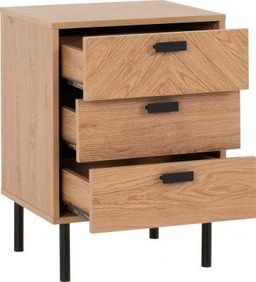 Leon 3 Drawer Bedside – Medium Oak Effect | Compact Bedside Storage Unit