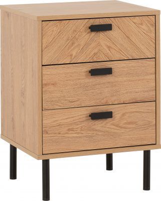 Leon 3 Drawer Bedside – Medium Oak Effect | Compact Bedside Storage Unit