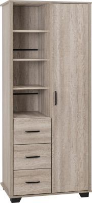 Oliver 1 Door 3 Drawer Open Shelf Wardrobe – Light Oak Effect | Modern Storage Unit