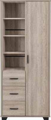 Oliver 1 Door 3 Drawer Open Shelf Wardrobe – Light Oak Effect | Modern Storage Unit