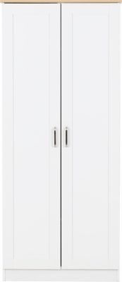 Portland 2 Door Wardrobe – White/Oak Effect | Shaker‑Style Storage Cabinet