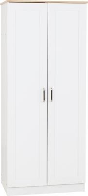 Portland 2 Door Wardrobe – White/Oak Effect | Shaker‑Style Storage Cabinet