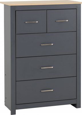 Portland 3+2 Drawer Chest – Grey/Oak Effect | Contemporary Bedroom Storage