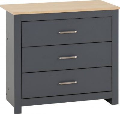 Portland 3 Drawer Chest – Grey/Oak Effect | Contemporary Bedroom Storage
