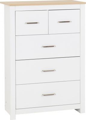 Portland 3+2 Drawer Chest – White/Oak Effect | Contemporary Bedroom Storage