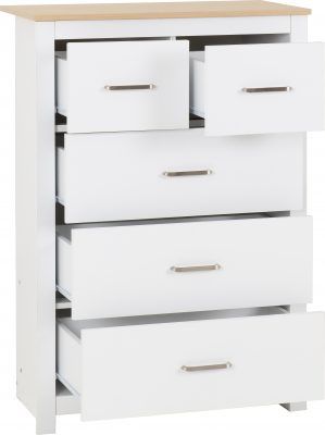 Portland 3+2 Drawer Chest – White/Oak Effect | Contemporary Bedroom Storage