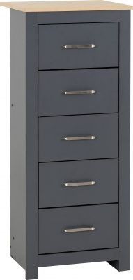 Portland 5 Drawer Narrow Chest – Grey/Oak Effect | Contemporary Bedroom Storage