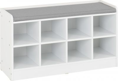 Portland Shoe Bench – White/Steel Fabric | Contemporary Entryway Storage