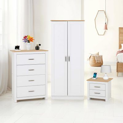 Portland Trio – White/Oak Effect | Contemporary Bedroom Furniture Set