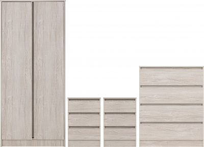 Malvern 2 Door Wardrobe Bedroom Set – Urban Snow | Modern 4-Piece Bedroom Furniture