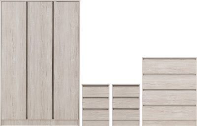 Malvern 3 Door Wardrobe Bedroom Set – Urban Snow | Modern 4-Piece Bedroom Furniture