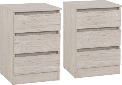 Malvern 3 Drawer Bedside (PAIR) – Urban Snow | Contemporary Nightstand Set