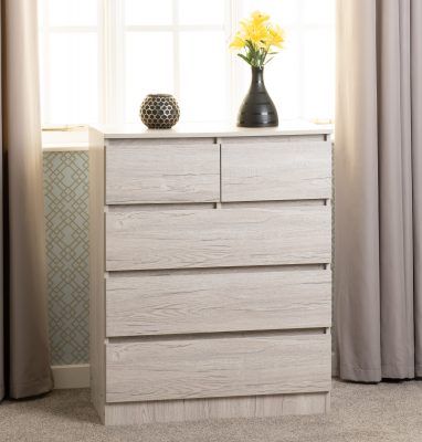 Malvern 3+2 Drawer Chest – Urban Snow | Modern Bedroom Storage Solution