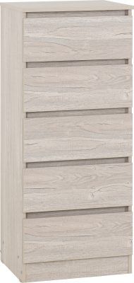 Malvern 5 Drawer Narrow Chest – Urban Snow | Slimline Modern Storage